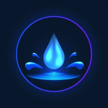 Falling water drop 3d neon glowing illustration. Water resistant and waterproof 스톡 일러스트