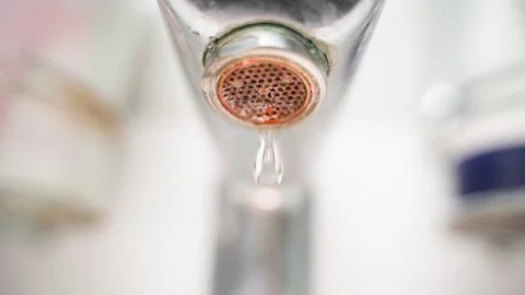 Falling water drop in slow motion from a sink faucet, close-up Stock Footage 172004962