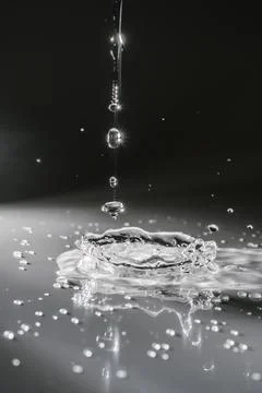 Falling water drops on a shadow background. Stock Photos