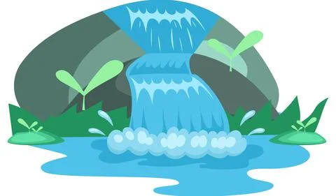 Falling water. River waterfall falls from cliff white background. Water fall 스톡 일러스트