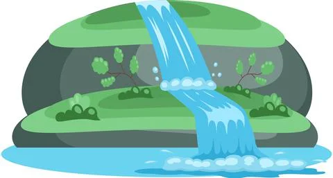 Falling water. River waterfall falls from cliff white background. Water fall Stock Illustration