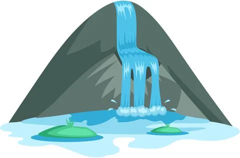 Falling water. River waterfall falls from cliff white background. Water fall Stock Illustration