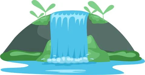 Falling water. River waterfall falls from cliff white background. Water fall Stock Illustration