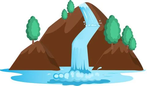 Falling water. River waterfall falls from cliff white background. Water fall Ilustração Stock