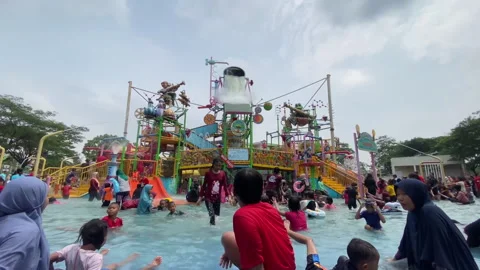 The falling water swimming pool in go wet bekasi at sunday Stock Footage 255695850