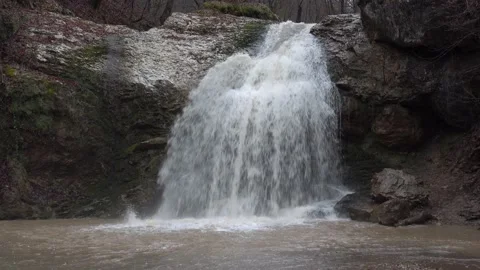 Falling waterfall on mountaun river. Caucasus mountains Stock Footage 168147689