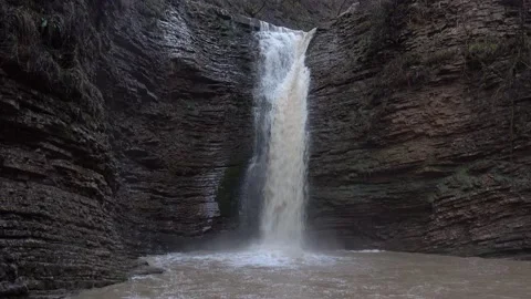 Falling waterfall on mountaun river Stock Footage 168142580