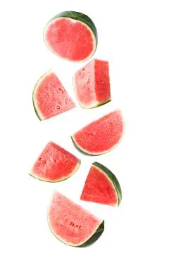 Falling watermelon isolated on white Stock Photos