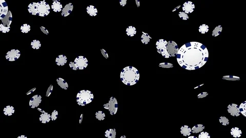 Falling white casino chips on black background - loop, alpha channel Stock Footage 74918914