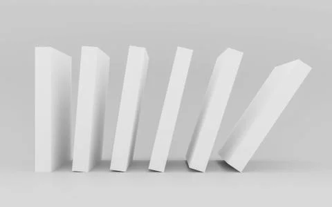 Falling white column blocks abstract domino concept 3d render illustration Illustrazione stock