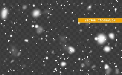 Falling white snow on transparent background. Texture winter snowflakes. Stock Illustration