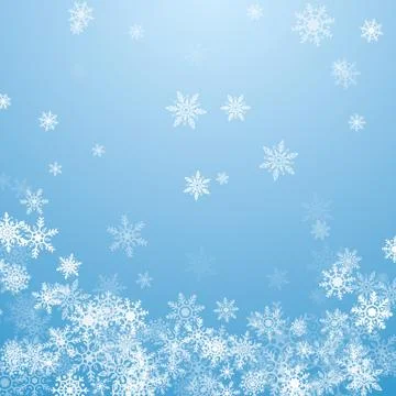 Falling white snowflakes on blue background. Blue Christmas snowflakes backgr Stock Illustration