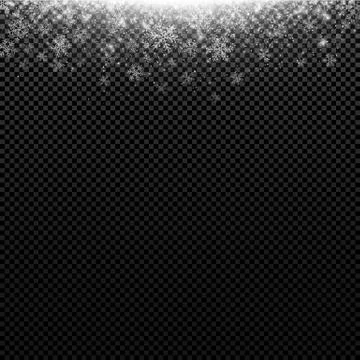 Falling white snowflakes on a transparent background. Christmas snow. Templat Stock Illustration