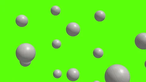 Falling white volleyball balls over green screen. Rain of volleyball balls Video stock 237027092