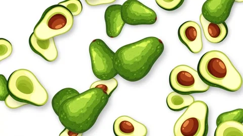 Falling Whole and Halved Avocado Fruit Animation on White Background Stock Footage 344937226