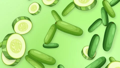Falling Whole and Sliced Green Cucumbers on Light Background Stock Footage 344518941
