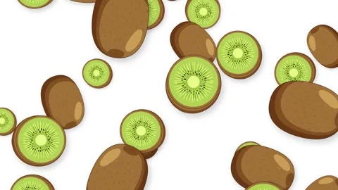 Falling Whole and Sliced Kiwi Fruit Animation on White Background Stock Footage 345206702