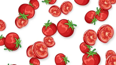 Falling Whole and Sliced Red Tomatoes Animation on White Background Stock Footage 342218780