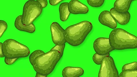 Falling Whole Avocado Pattern Animation on Bright Green Background Stock Footage 343472371