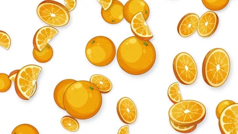 Falling Whole Oranges and Sliced Citrus Fruit on White Background Stock Footage 343471833