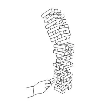 Falling wood block tower stack game illustration vector hand drawn Stock Illustration