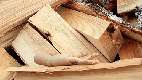 The falling wooden hand Stock Footage