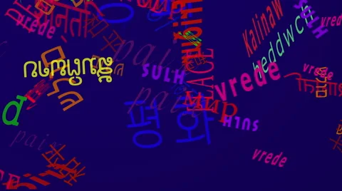 Falling Words: Peace in Many Languages - Blue Back Stock Footage 46703517