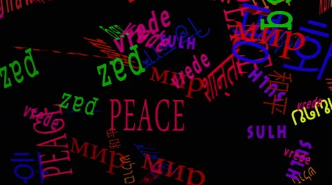 Falling Words: Peace In Many Languages - Black Back Stock Footage 46703911