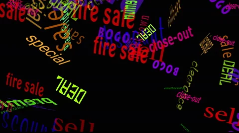 Falling Words Sales: Black Back Stock Footage 46705315