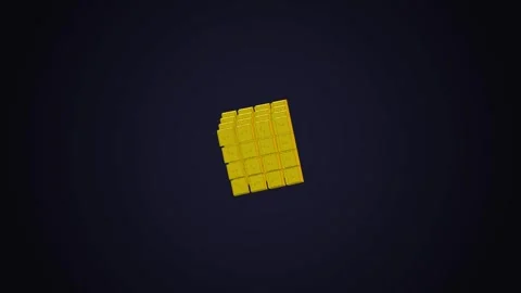 Falling yellow digital cubes abstract animation on dark background Stock Footage 344516979