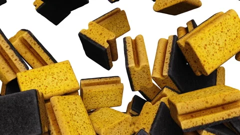 Falling yellow dish sponge on white background. Vídeo Stock 285390001