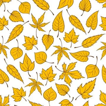 Falling yellow leaves seamless pattern background Stock Illustration