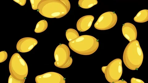 Falling Yellow Mango Fruit Animation on Black Background Stock Footage 345197651