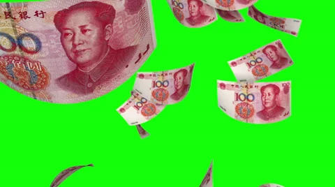 Falling Yuan (Loop on Greenscreen) Stock-Footage 39172825