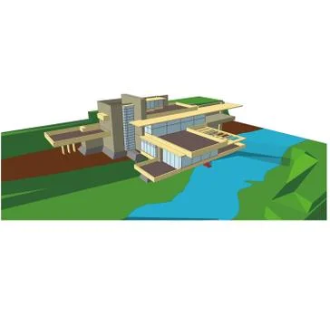 Fallingwater,Frank Lloyd Wright,Architecture project Stock Illustration