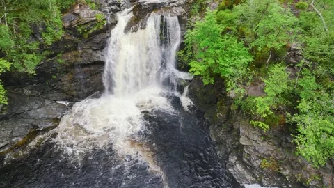 Falls of Falloch from a drone, Waterfall on River Falloch, Crianlarich, Scotland Stock-Footage 245516630