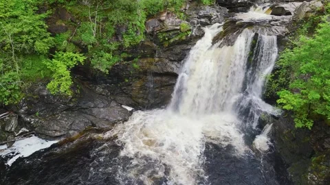 Falls of Falloch from a drone, Waterfall on River Falloch, Crianlarich, Scotland Видео 245516636