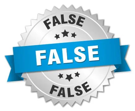 False 3d silver badge with blue ribbon Stock Illustration