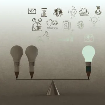 False balance of pencil lightbulb Stock Illustration