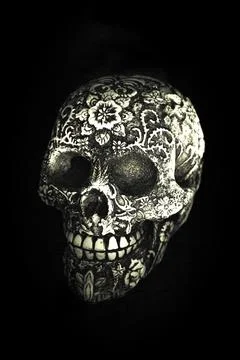 False bone skull on black background Foto stock