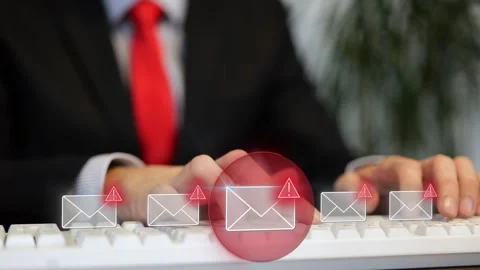 False businessman writing phising scam virus messages on a computer keyboard Stock Footage 330952344