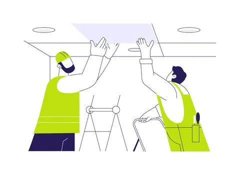 False ceiling installation abstract concept vector illustration. Stock Illustration