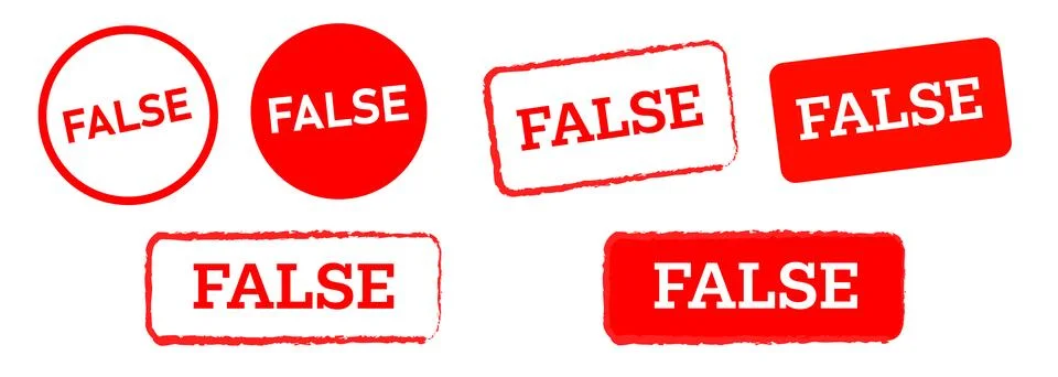 False circle and square shape red stamp label fake wrong incorrect disagree Stock Illustration