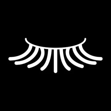 False simple eyelash vector icon. White eyelash illustration on black background Stock Illustration