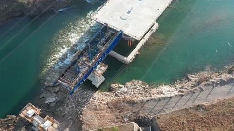 Falsework temporary support scaffolding and props on a bridge construction site Stock Footage 145490074