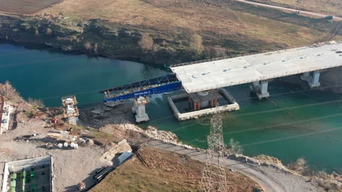 Falsework temporary support scaffolding and props on a bridge construction site Stock Footage 145496907