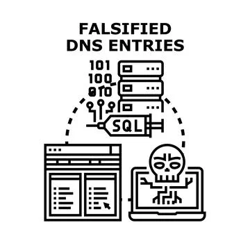 Falsified dns entries concept attacking system security Stock Illustration