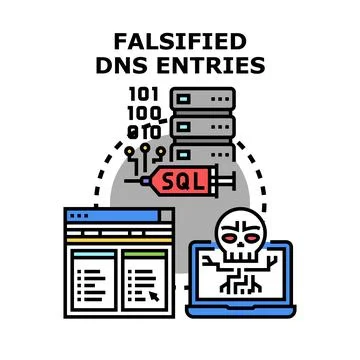 Falsified dns entries concept attacking system security Stock Illustration