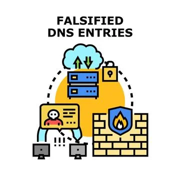 Falsified dns entries creating cybersecurity threat concept Illustrazione stock