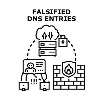 Falsified dns entries creating cybersecurity threat concept Stock Illustration